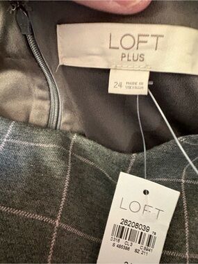 LOFT Plus Gray Dress with Pink Windowpane